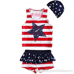 Merrybay Toddler Boy and Girl's Swimsuit 3 Piece With Stars and Stripes Red Girl B07BFBHX99